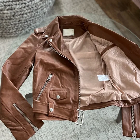 Aritzia Wilfred Free The iconic Lennon Brown new Moto Biker Leather Jacket Sz S - Picture 8 of 17